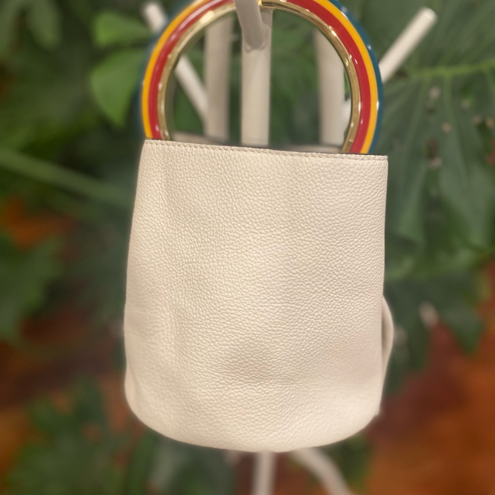 Genius cow leather Circular Top Handle Leather Bag - white
